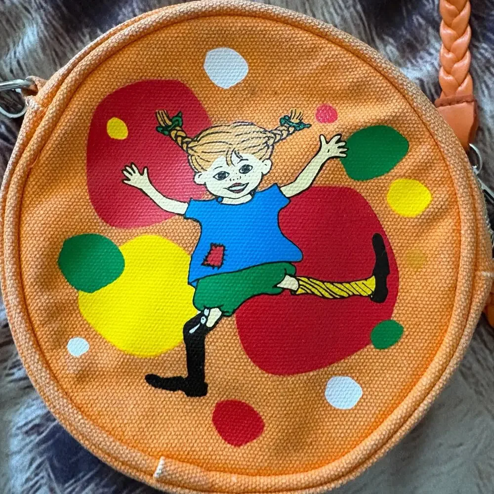 Pippi Longstocking x Martinex Round Crossbody Bag Orange Canvas Purse Finland